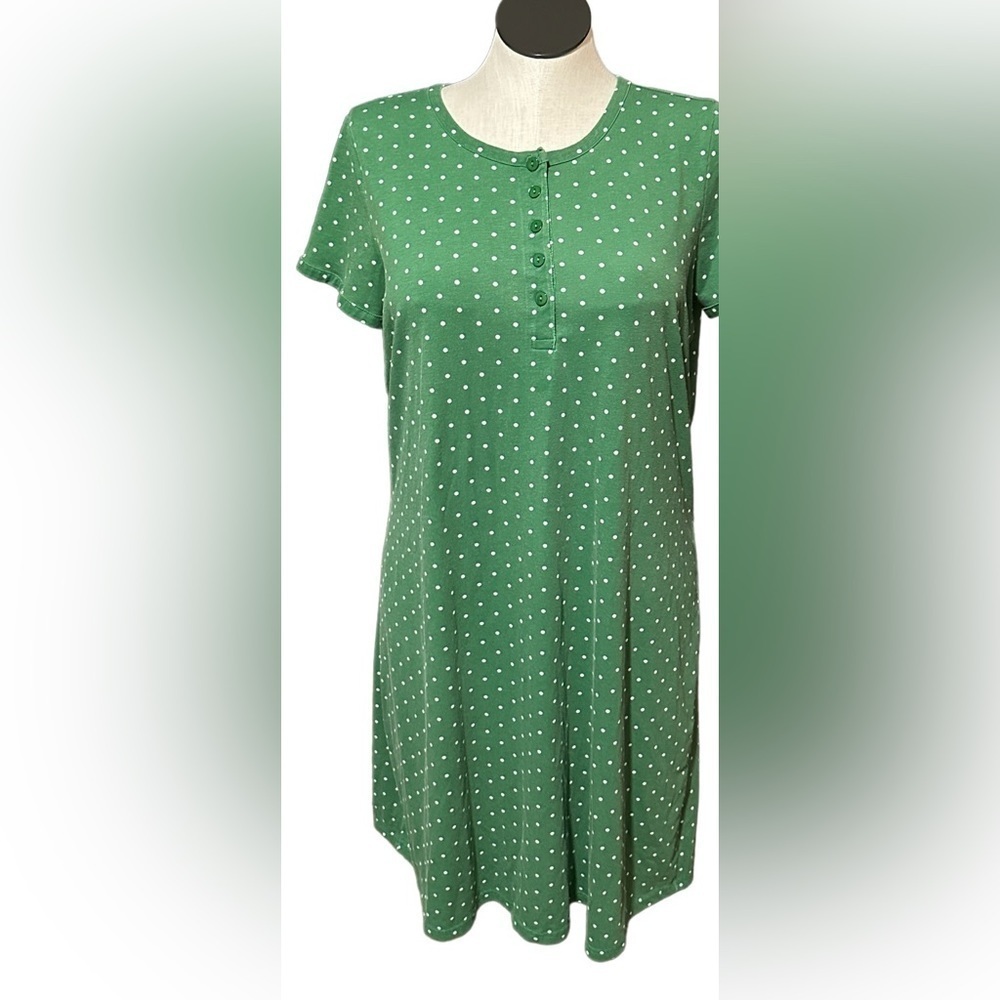 VINTAGE ANTHONY RICHARDS housedress / nightgown green with white polka dots XLP